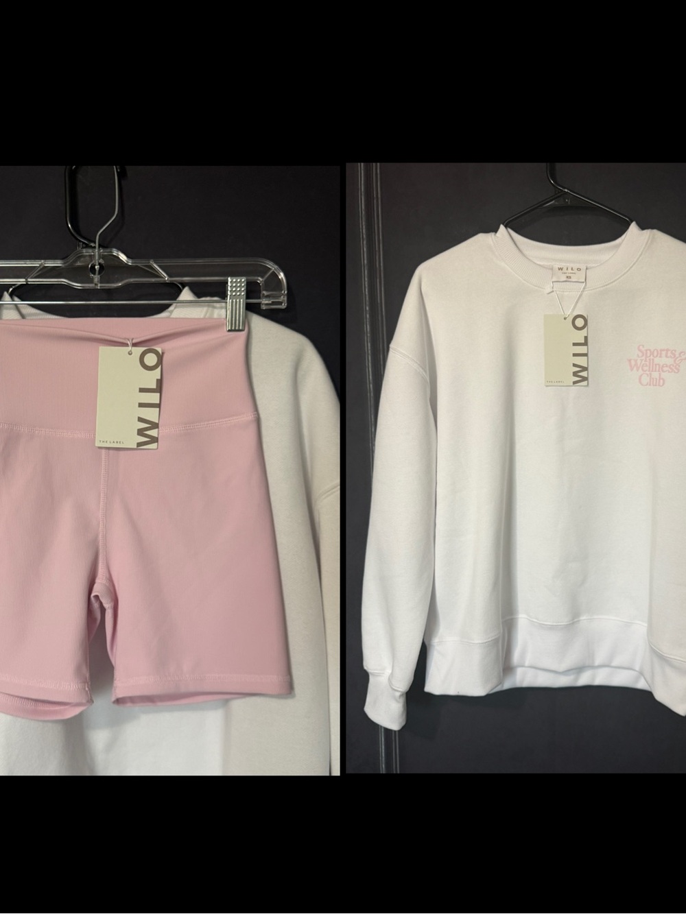 NWT WILO The Label SET Pink Biker Shorts & White Sweatshirt Set